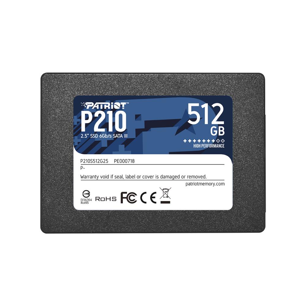SSD|PATRIOT|P210|512GB|SATA 3.0|Write speed 430 MBytes/sec|Read speed 520 MBytes/sec|2,5