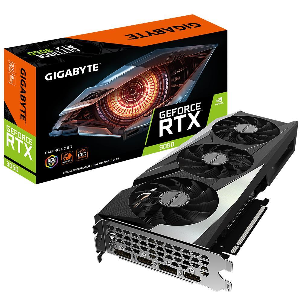 Graphics Card|GIGABYTE|NVIDIA GeForce RTX 3050|8 GB|128 bit|PCIE 4.0 16x|GDDR6|Memory 14000 MHz|GPU 1822 MHz|2xHDMI|2xDisplayPort|GV-N3050GAMINGOC-8GD