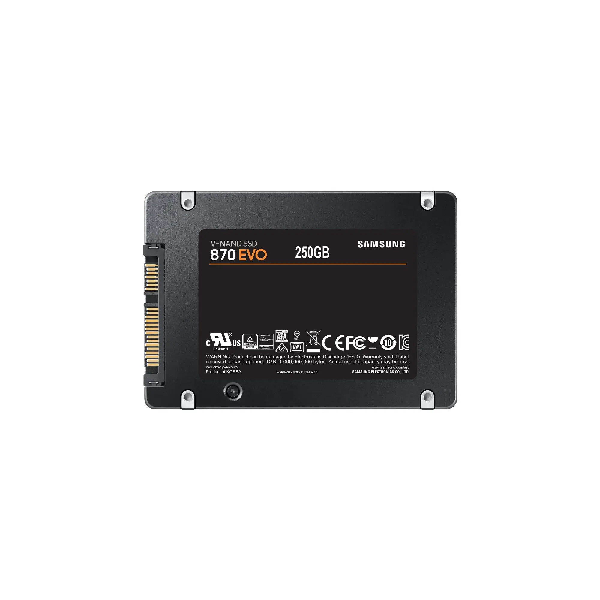 SSD|SAMSUNG|870 EVO|250GB|SATA|MLC|Write speed 530 MBytes/sec|Read speed 560 MBytes/sec|2,5"|TBW 150 TB|MTBF 1500000 hours|MZ-77E250B/EU