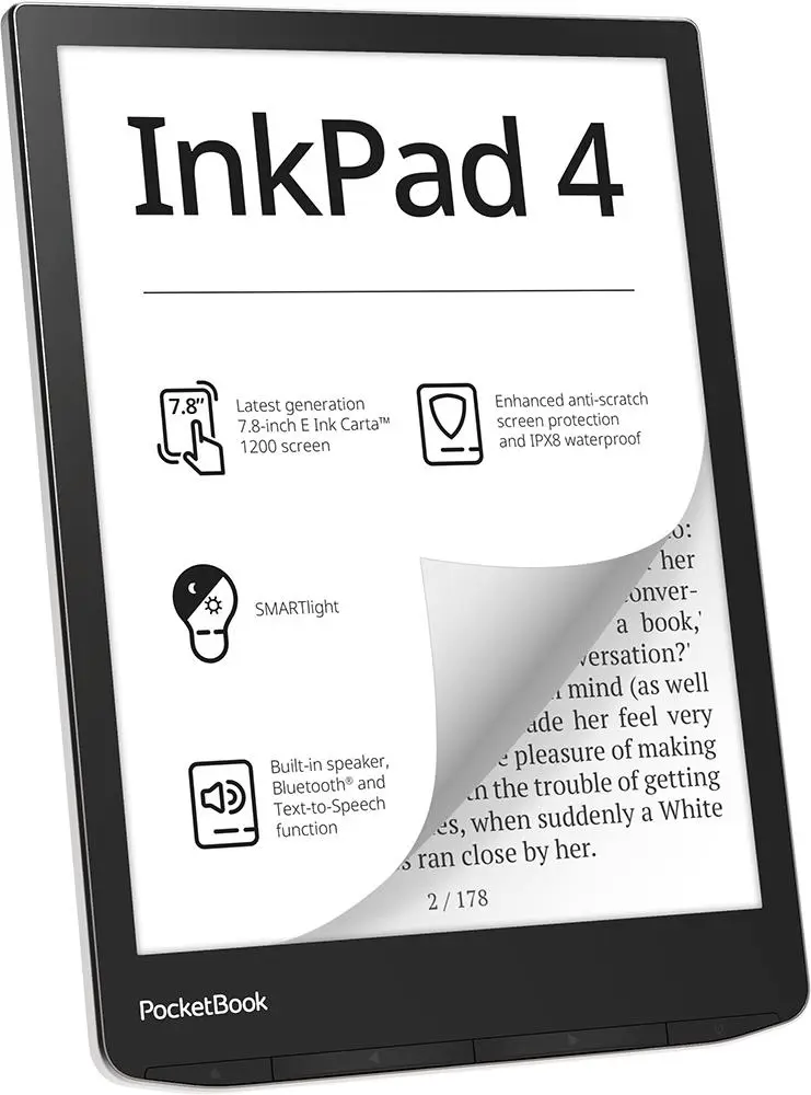 E-Reader|POCKETBOOK|InkPad 4|7.8"|1872x1404|1xAudio-Out|1xUSB-C|Micro SD|Wireless LAN|Bluetooth|PB743G-U-WW