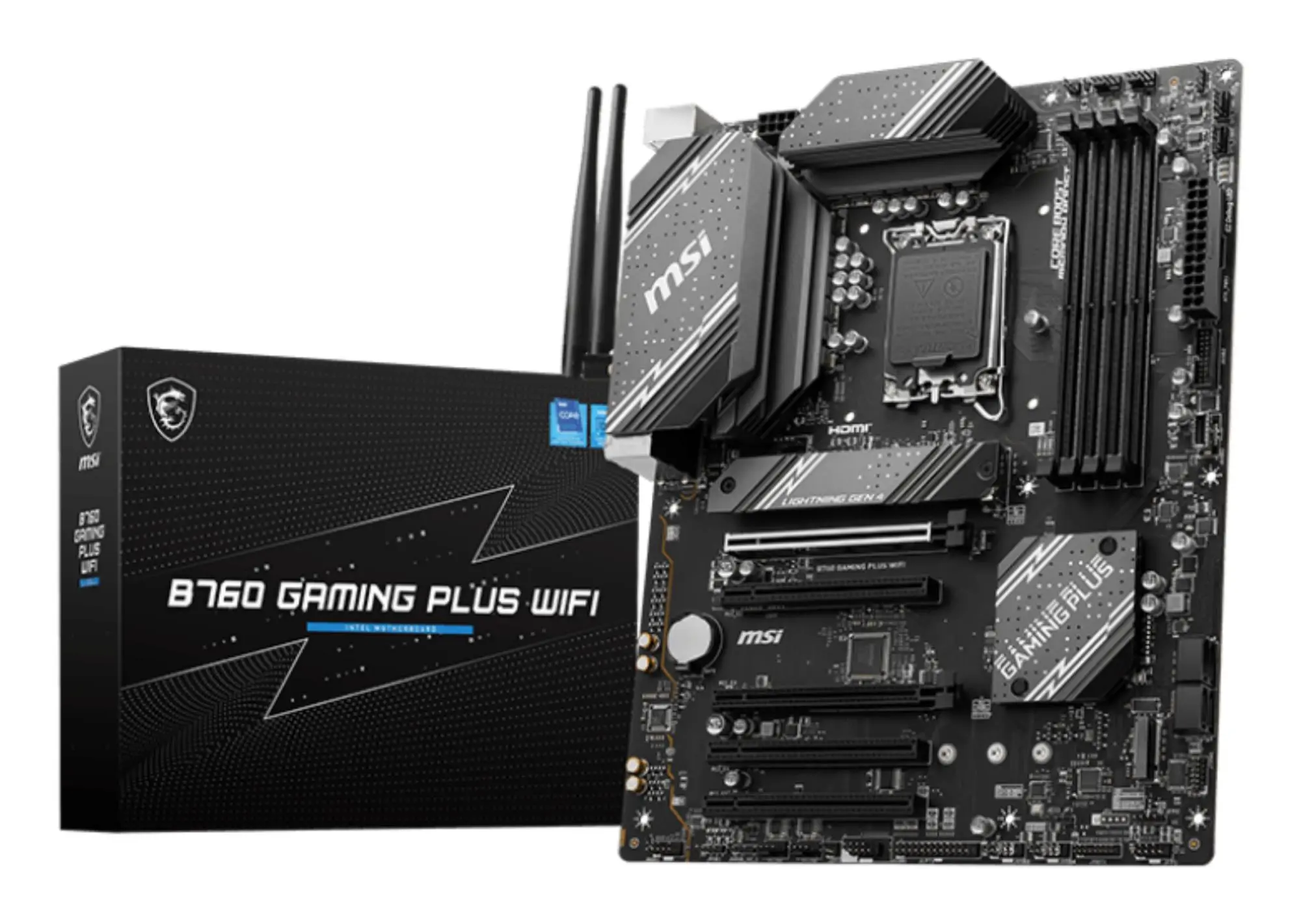 Mainboard|MSI|Intel B760 Express|LGA1700|ATX|Memory DDR5|Memory slots 4|5xPCI-Express 16x|2xM.2|1xHDMI|1xDisplayPort|2xUSB 2.0|2xUSB 3.2|1xUSB-C|1xPS/2|1xOptical S/PDIF|1xRJ45|5xAudio port|B760GAMINGPLUSWIFI