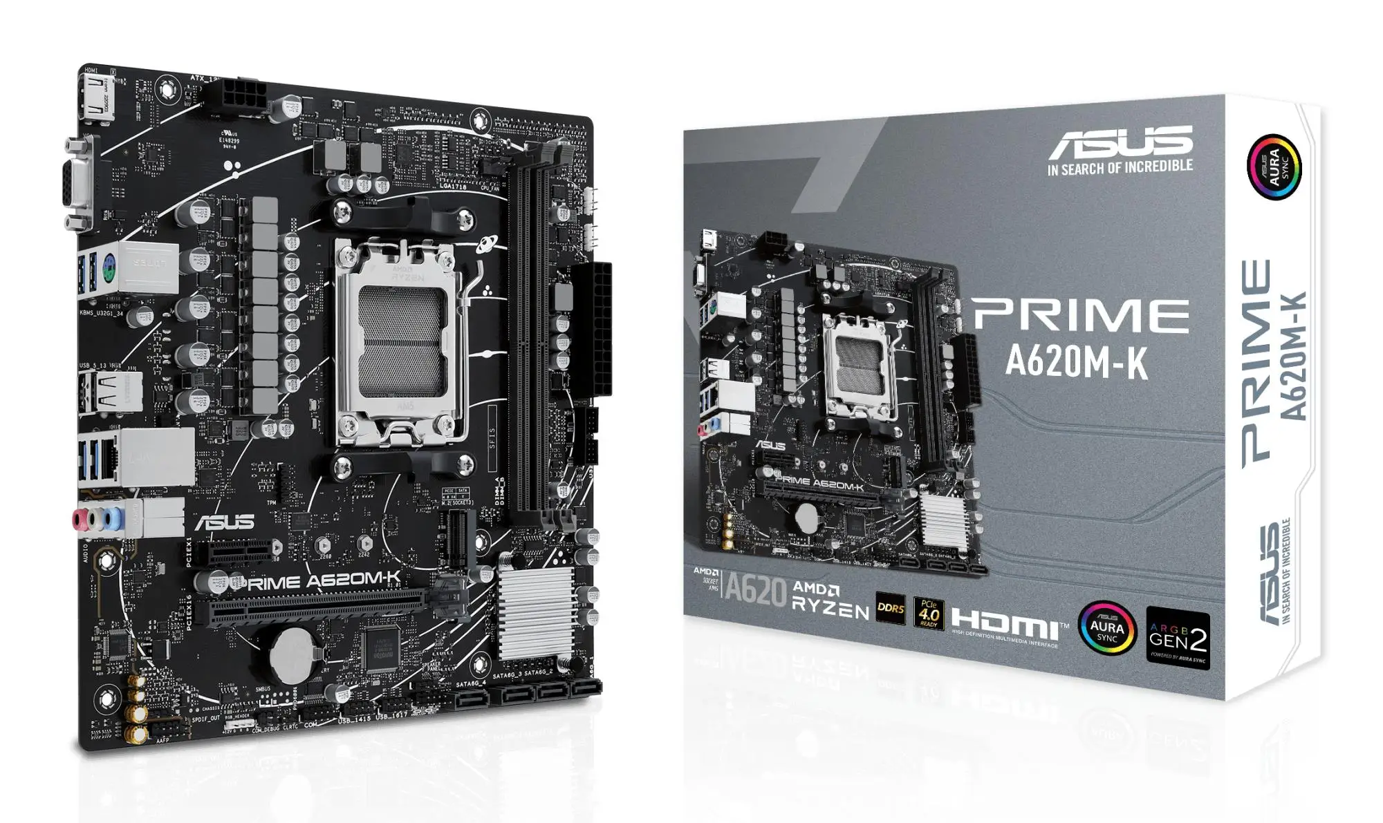 Mainboard|ASUS|AMD A620|Micro-ATX|Memory DDR5|Memory slots 2|1xPCI-Express 3.0 1x|1xPCI-Express 4.0 16x|1xM.2|1x15pin D-sub|1xHDMI|2xUSB 2.0|4xUSB 3.2|1xPS/2|1xRJ45|3xAudio port|PRIMEA620M-K