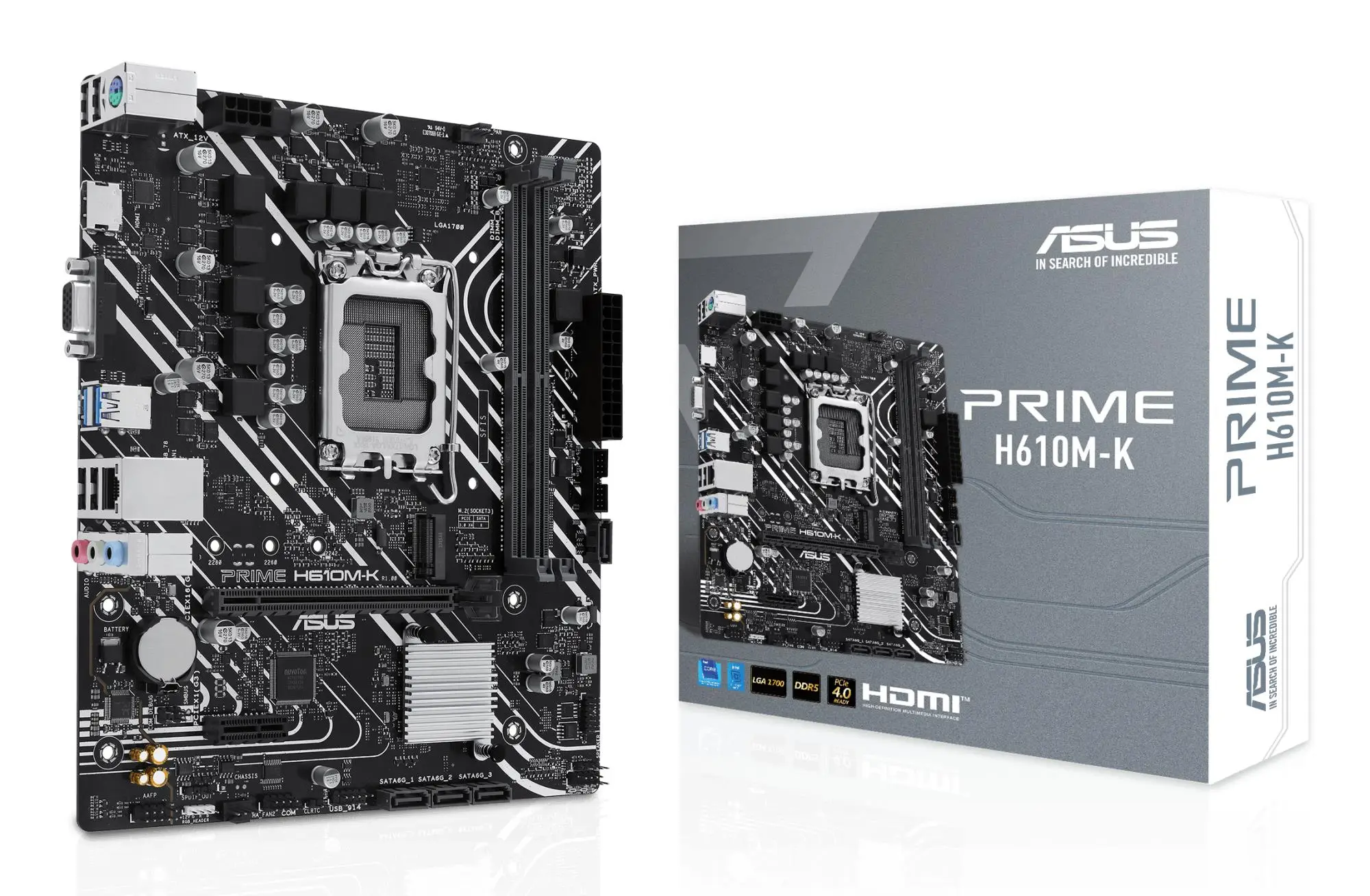 Mainboard|ASUS|Intel H610|LGA1700|Micro-ATX|Memory DDR5|Memory slots 2|1xPCI-Express 3.0 1x|1xPCI-Express 4.0 16x|1xM.2|1x15pin D-sub|1xHDMI|4xUSB 2.0|2xUSB 3.2|1xPS/2|1xRJ45|3xAudio port|PRIMEH610M-K