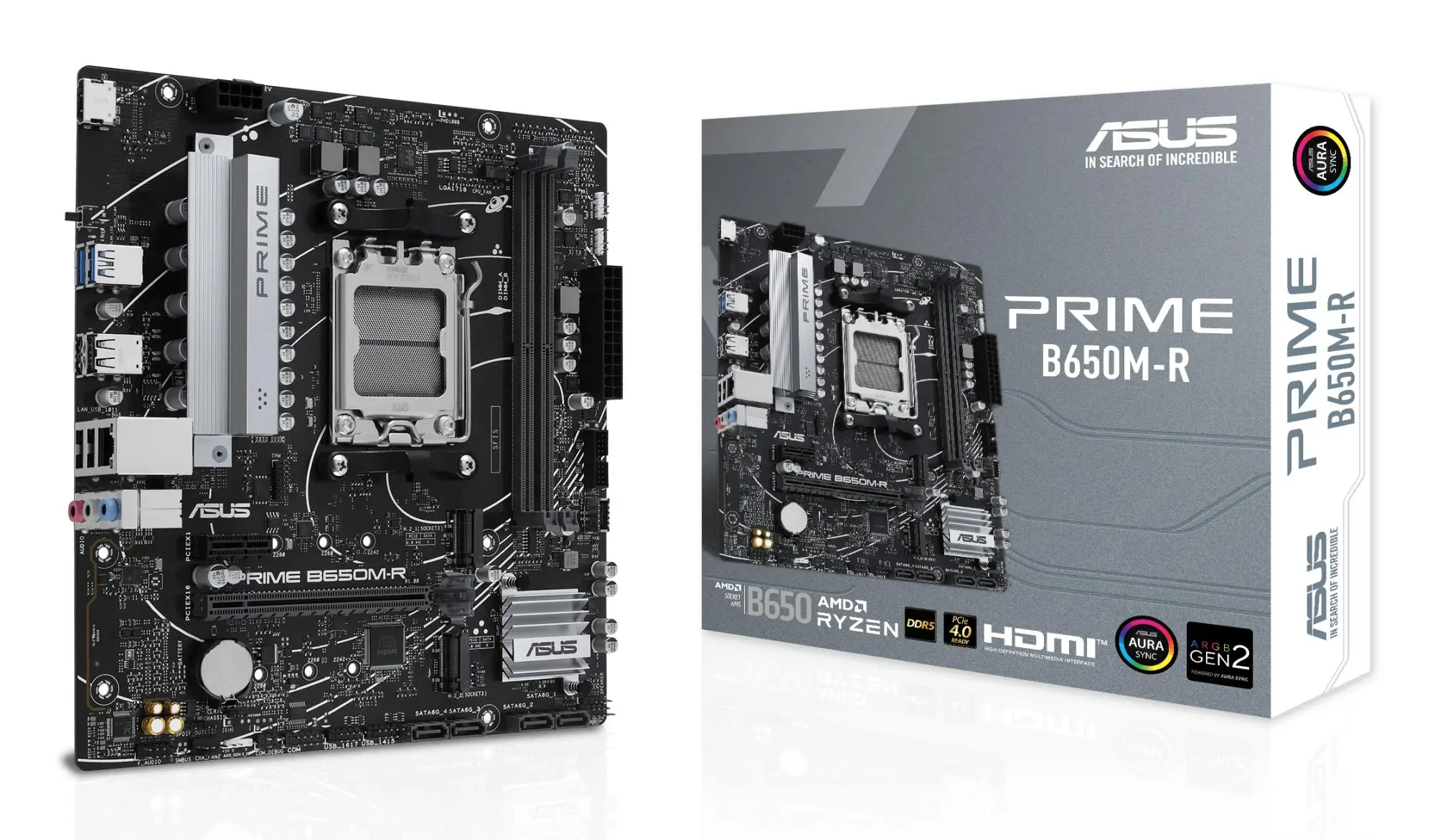 Mainboard|ASUS|AMD B650|SAM5|Micro-ATX|Memory DDR5|Memory slots 2|1xPCI-Express 4.0 1x|2xPCI-Express 4.0 16x|2xM.2|1xHDMI|4xUSB 2.0|2xUSB 3.2|1xRJ45|3xAudio port|PRIMEB650M-R