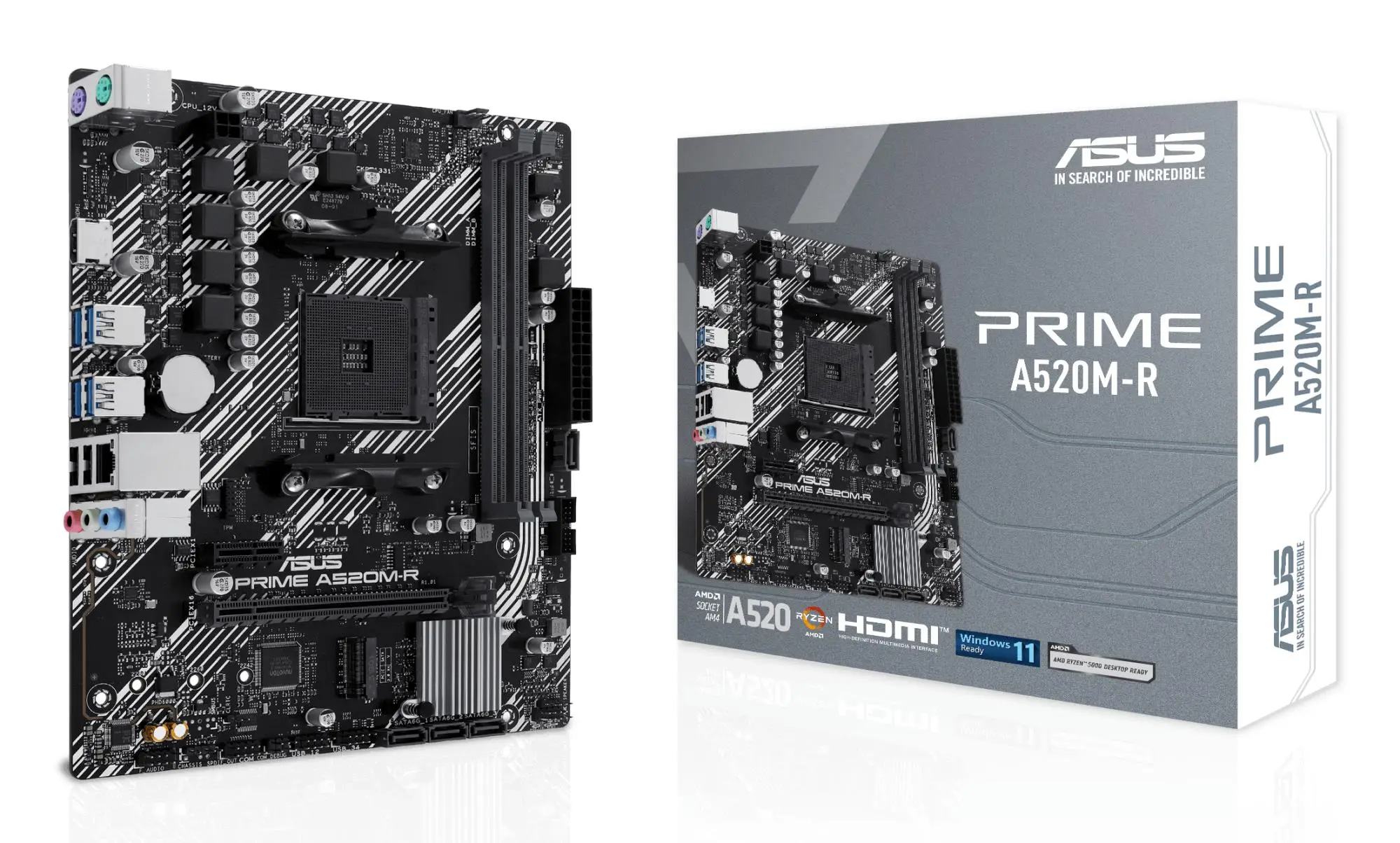 Mainboard|ASUS|AMD A520|SAM4|Micro-ATX|Memory DDR4|Memory slots 2|1xPCI-Express 3.0 1x|1xPCI-Express 3.0 16x|1xM.2|1xHDMI|2xUSB 2.0|4xUSB 3.1|2xPS/2|1xRJ45|3xAudio port|PRIMEA520M-R
