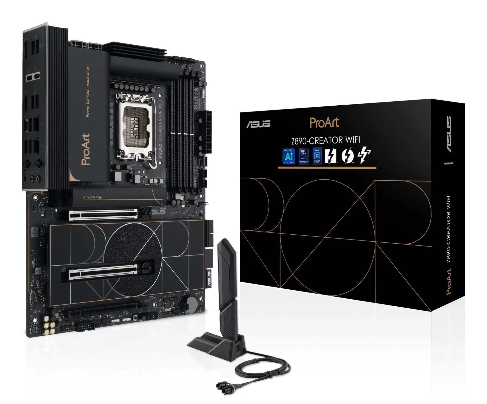 Mainboard|ASUS|Intel Z890|LGA1851|ATX|Memory DDR5|Memory slots 4|1xPCI-Express 4.0 16x|2xPCI-Express 5.0 16x|5xM.2|1xHDMI|1xDisplayPort|1xAudio-In|1xAudio-Out|1xUSB 2.0|6xUSB 3.2|3xUSB-C w/Thunderbolt|1xRJ45|PROARTZ890-CREATORWIFI