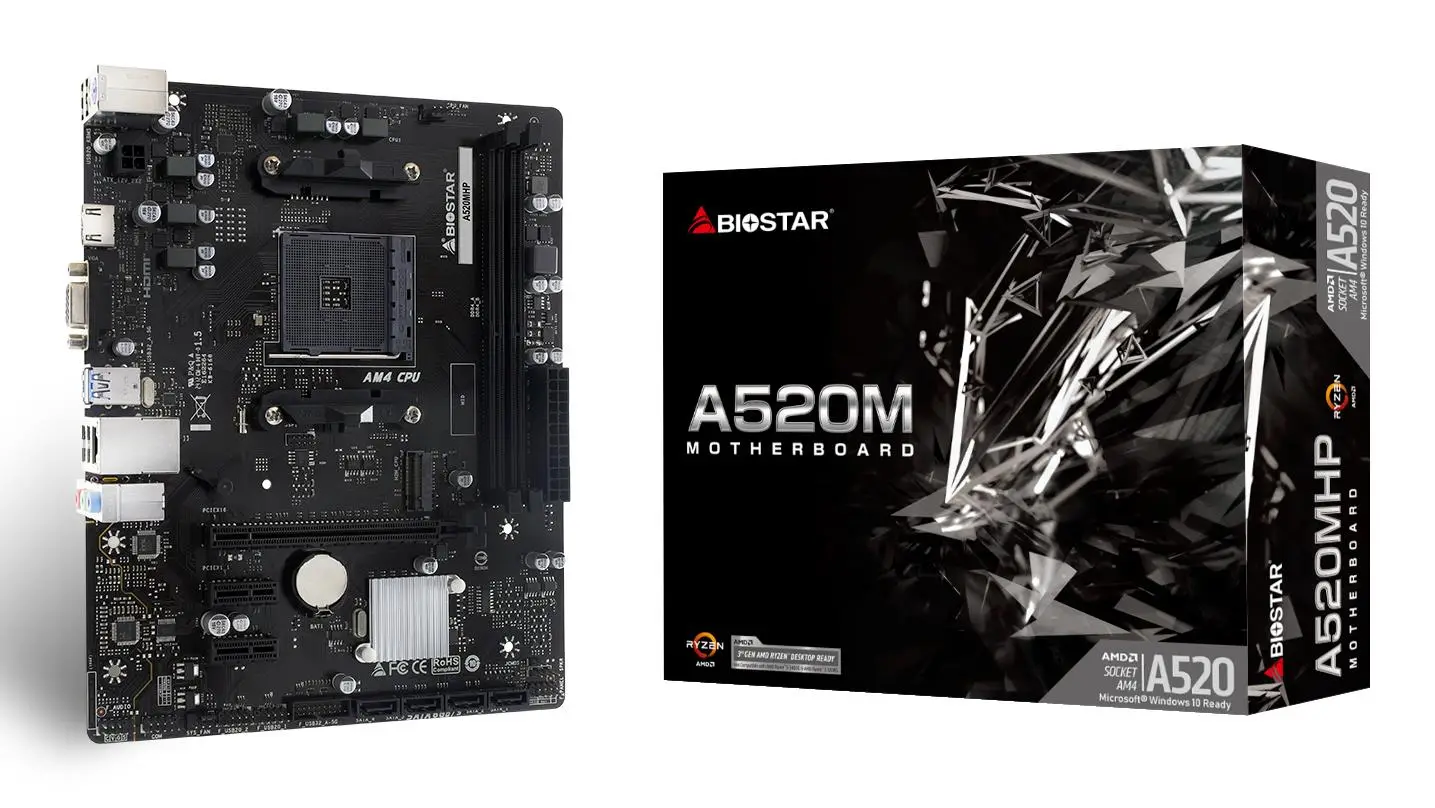 Mainboard|BIOSTAR|AMD A520|SAM4|Micro-ATX|Memory DDR4|Memory slots 2|2xPCI-Express 3.0 1x|1xPCI-Express 3.0 16x|1xM.2|1x15pin D-sub|1xHDMI|4xUSB 2.0|2xUSB 3.2|1xPS/2|1xRJ45|3xAudio port|A520MHP