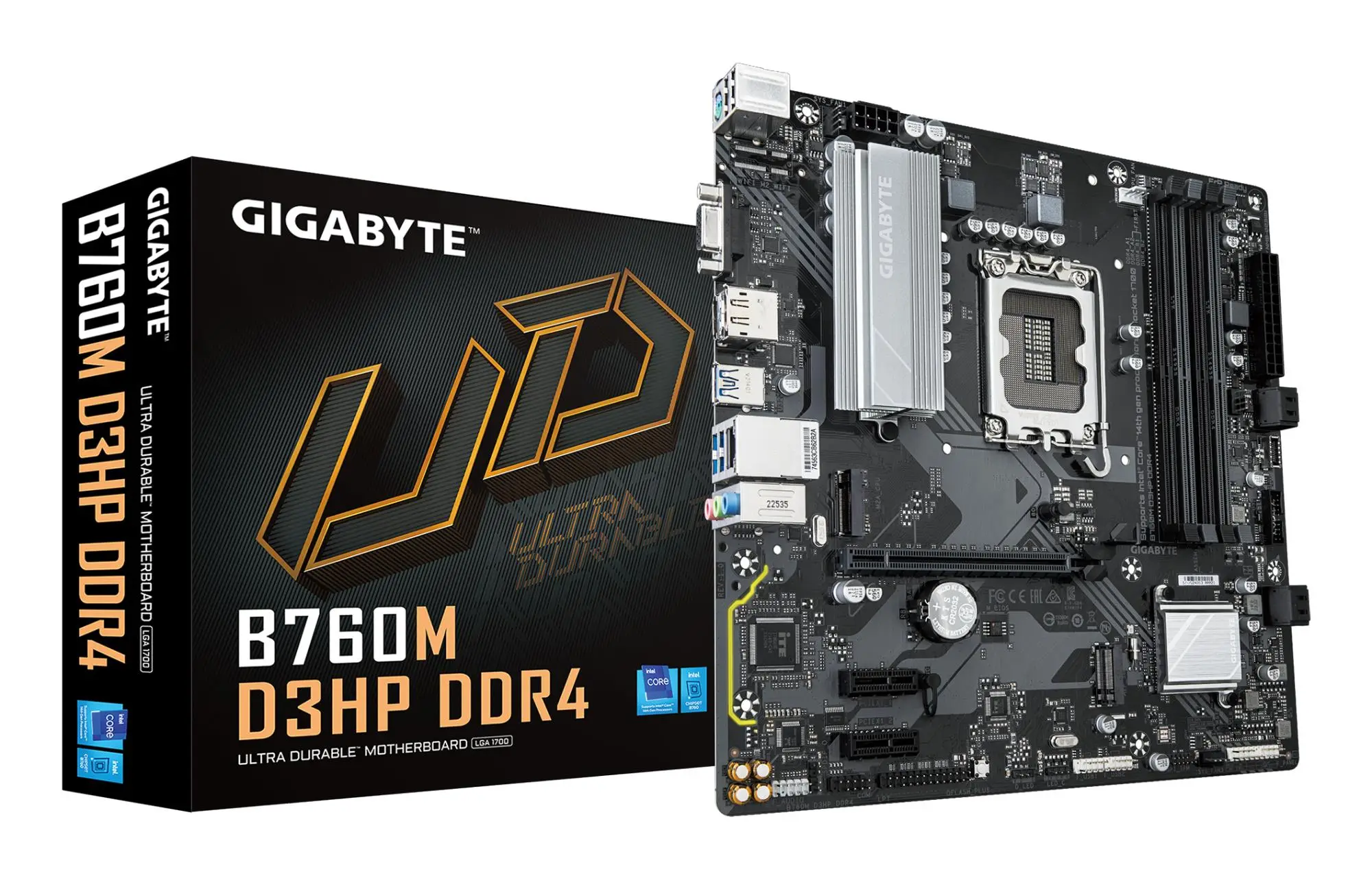 Mainboard|GIGABYTE|Intel B760 Express|LGA1700|Micro-ATX|Memory DDR4|Memory slots 4|2xPCI-Express 3.0 1x|1xPCI-Express 4.0 16x|2xM.2|1x15pin D-sub|1xHDMI|1xDisplayPort|6xUSB 2.0|5xUSB 3.2|1xUSB-C|1xPS/2|1xRJ45|3xAudio port|B760MD3HPDDR4