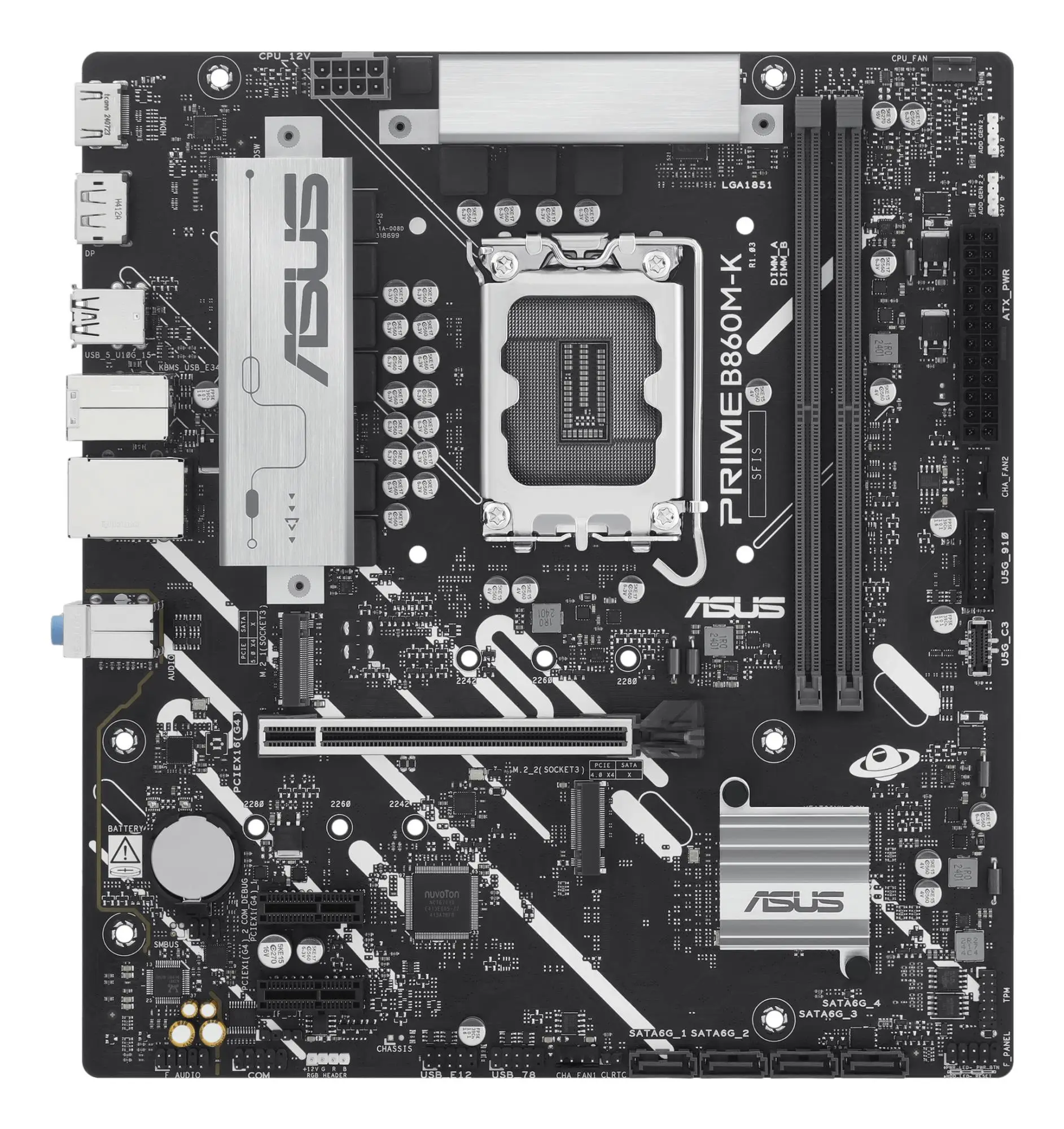 Mainboard|ASUS|Intel B860 Express|LGA1851|Micro-ATX|Memory DDR5|Memory slots 2|2xPCI-Express 4.0 1x|1xPCI-Express 4.0 16x|2xM.2|1xHDMI|1xDisplayPort|1xAudio-In|1xAudio-Out|1xMicrophone|3xUSB 2.0|2xUSB 3.0|1xUSB 3.2|1xPS/2|1xRJ45|PRIMEB860M-K