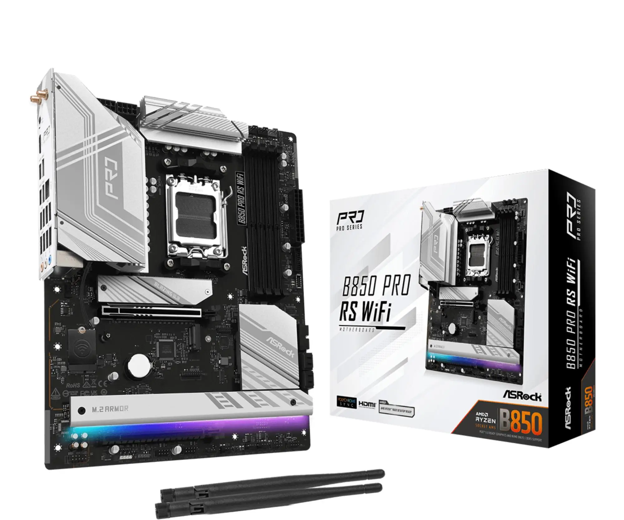Mainboard|ASROCK|AMD B850|SAM5|ATX|Memory DDR5|Memory slots 4|1xPCI-Express 4.0 16x|1xPCI-Express 5.0 16x|1xM.2|1xHDMI|1xAudio-In|1xAudio-Out|1xMicrophone|6xUSB 2.0|4xUSB 3.2|2xUSB-C|1xRJ45|B850PRORSWIFI