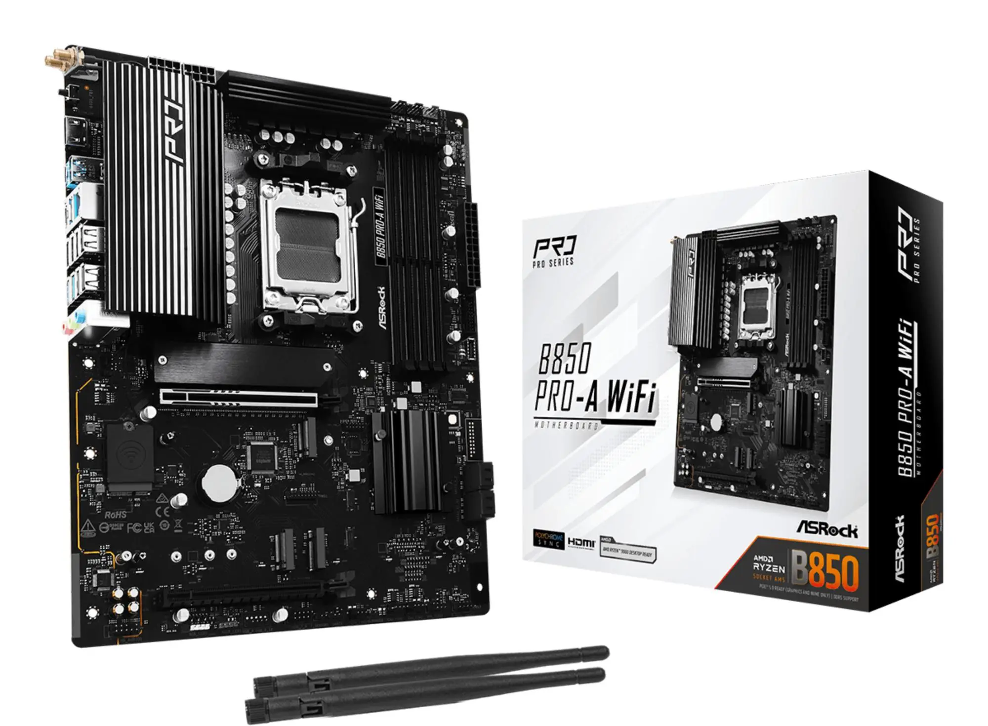 Mainboard|ASROCK|AMD B850|SAM5|ATX|Memory DDR5|Memory slots 4|1xPCI-Express 4.0 16x|1xPCI-Express 5.0 16x|1xM.2|1xHDMI|1xAudio-In|1xAudio-Out|1xMicrophone|6xUSB 2.0|4xUSB 3.2|1xUSB-C|1xRJ45|B850PRO-AWIFI