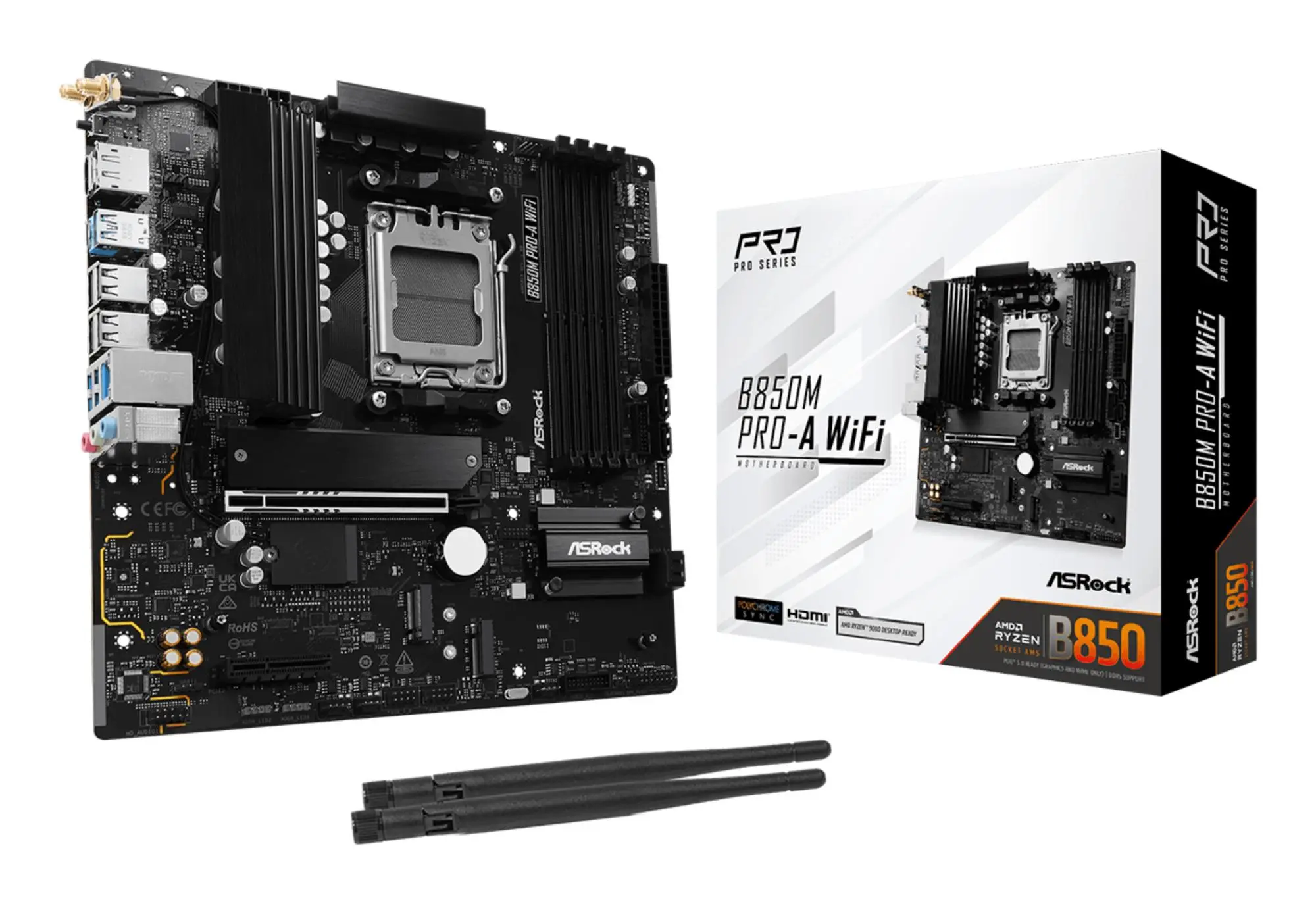 Mainboard|ASROCK|1xPCI-Express 4.0 4x	|1xPCI-Express 5.0 16x|1xM.2|1xHDMI|1xDisplayPort|1xAudio-In|1xAudio-Out|1xMicrophone|4xUSB 2.0|3xUSB 3.2|1xUSB-C|1xRJ45|B850MPRO-AWIFI