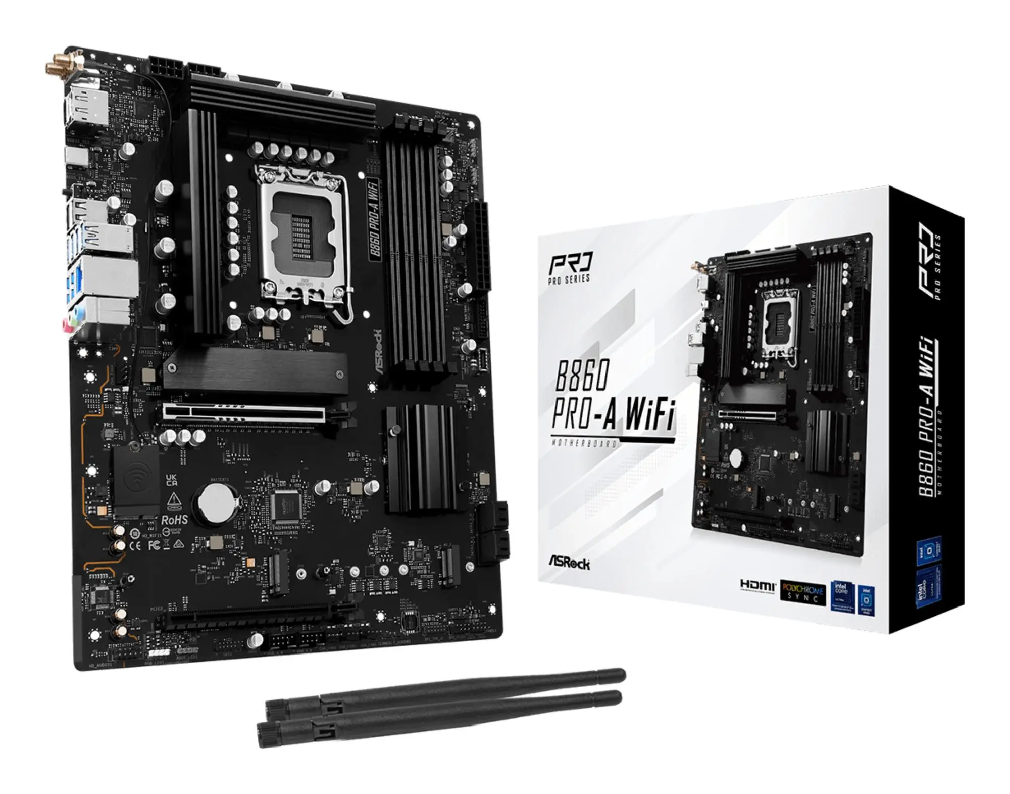 Mainboard|ASROCK|Intel B860 Express|LGA1851|ATX|Memory DDR5|Memory slots 4|1xPCI-Express 4.0 16x|1xPCI-Express 5.0 16x|1xM.2|1xHDMI|1xDisplayPort|1xAudio-In|1xAudio-Out|1xMicrophone|2xUSB 2.0|6xUSB 3.2|1xUSB-C|1xRJ45|B860PRO-AWIFI