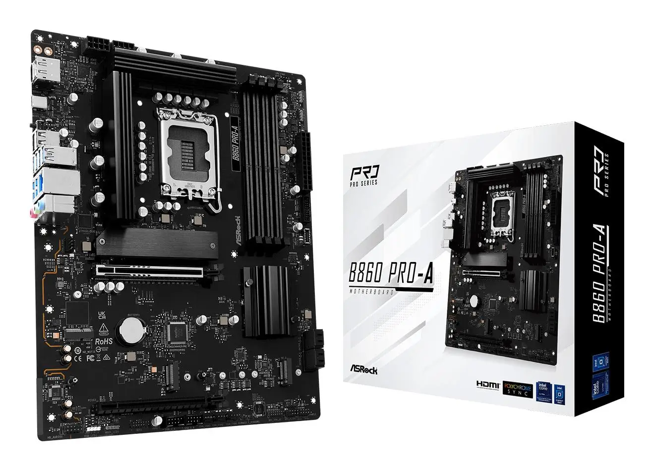 Mainboard|ASROCK|Intel B860 Express|LGA1851|ATX|Memory DDR5|Memory slots 4|1xHDMI|1xDisplayPort|1xAudio-In|1xAudio-Out|1xMicrophone|2xUSB 2.0|6xUSB 3.2|1xUSB-C|1xRJ45|B860PRO-A