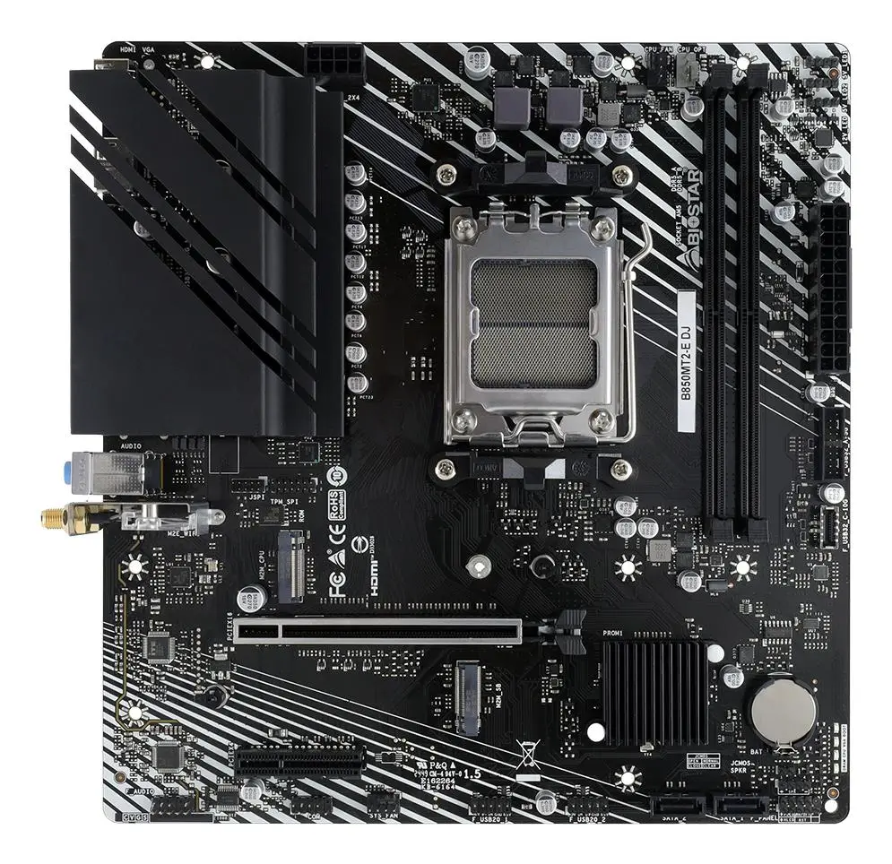 Mainboard|BIOSTAR|AMD B850|Socket AM5|micro ATX|RAM DDR5-SDRAM|2xSlots|Wi-Fi Yes|Bluetooth Yes|2xNumber of M.2 (M) slots|B850MT2-EDJ