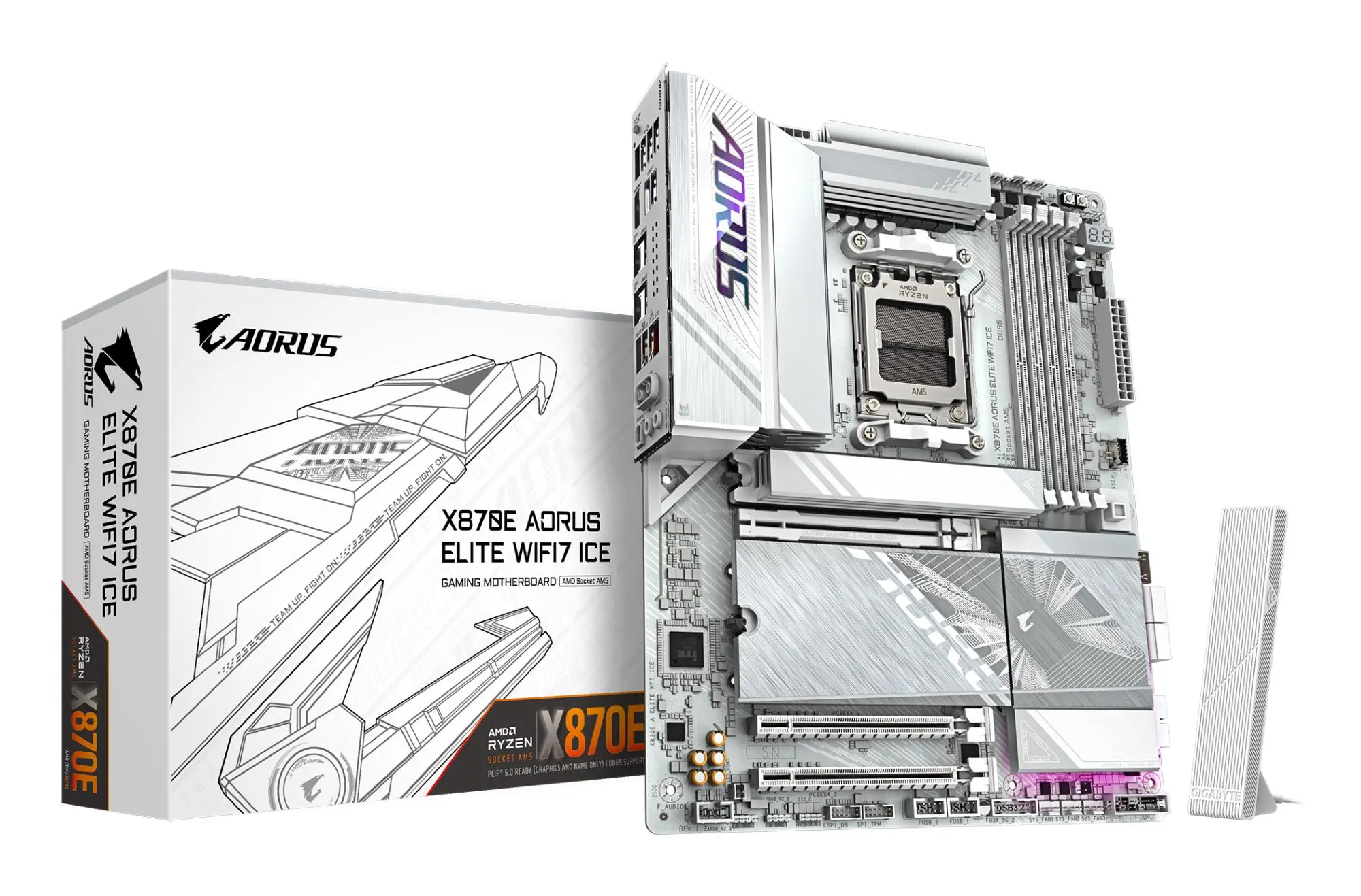 Mainboard|GIGABYTE|AMD X870E|Socket AM5|ATX|RAM DDR5-SDRAM|4xSlots|Wi-Fi Yes|Bluetooth Yes|4xNumber of M.2 (M) slots|X870 AORUS ELITE WIFI7 ICE|X870EAELITEWF7ICE1.2