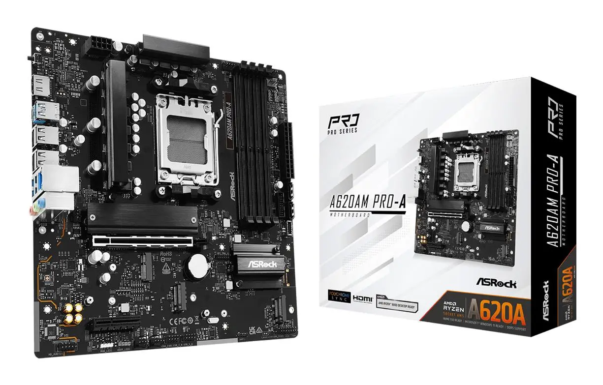 Mainboard|ASROCK|AMD A620|Socket AM5|micro ATX|RAM DDR5-SDRAM|4xSlots|On-board graphics card Yes|3xNumber of M.2 (M) slots|A620AM Pro-A|A620AMPRO-A