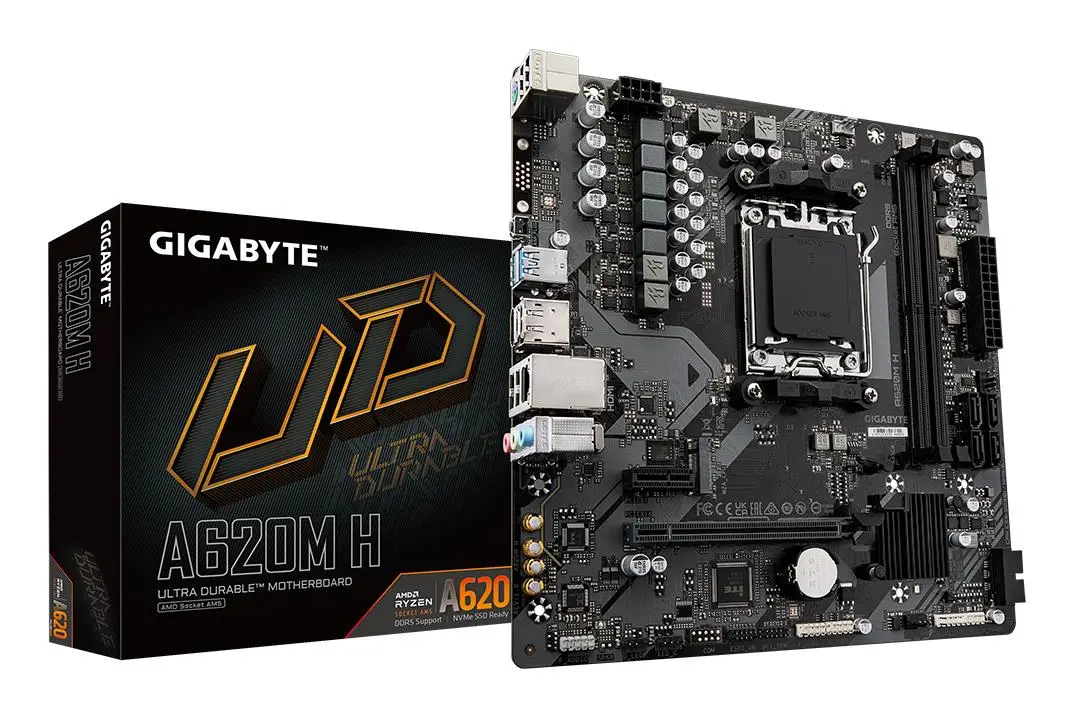Mainboard|GIGABYTE|AMD A620|Socket AM5|micro ATX|RAM DDR5-SDRAM|2xSlots|1xPCI Express x1 slots|1xPCI Express x16 slots|1xNumber of M.2 (M) slots|A620M H 2.2|A620MH2.2