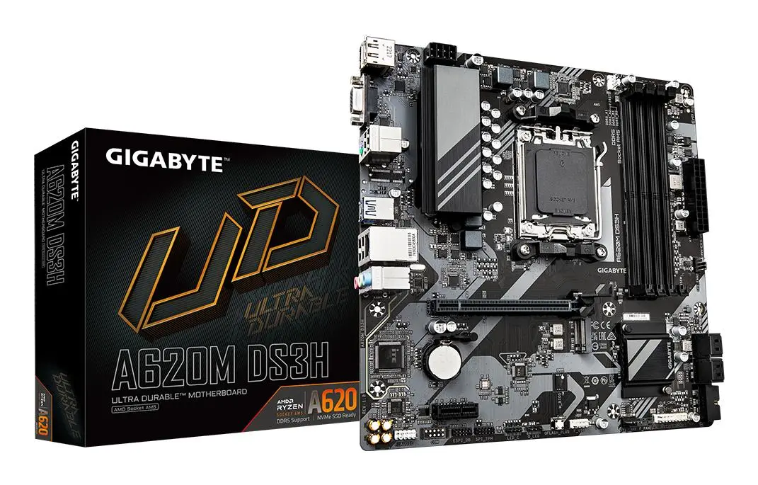 Mainboard|GIGABYTE|AMD A620|Socket AM5|micro ATX|RAM DDR5-SDRAM|4xSlots|1xPCI Express x1 slots|1xPCI Express x16 slots|1xNumber of M.2 (M) slots|A620MDS3H2.0