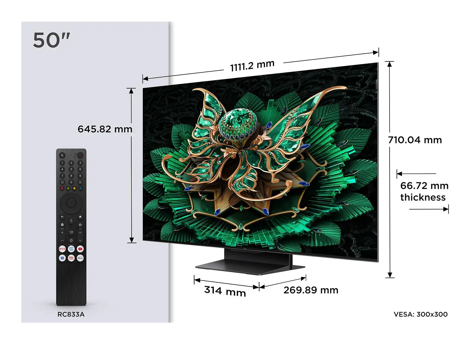 TV Set|TCL|50 "|4K Ultra HD|3840 x 2160 pixels|Flat|16:9|QD-Mini LED|50C7K
