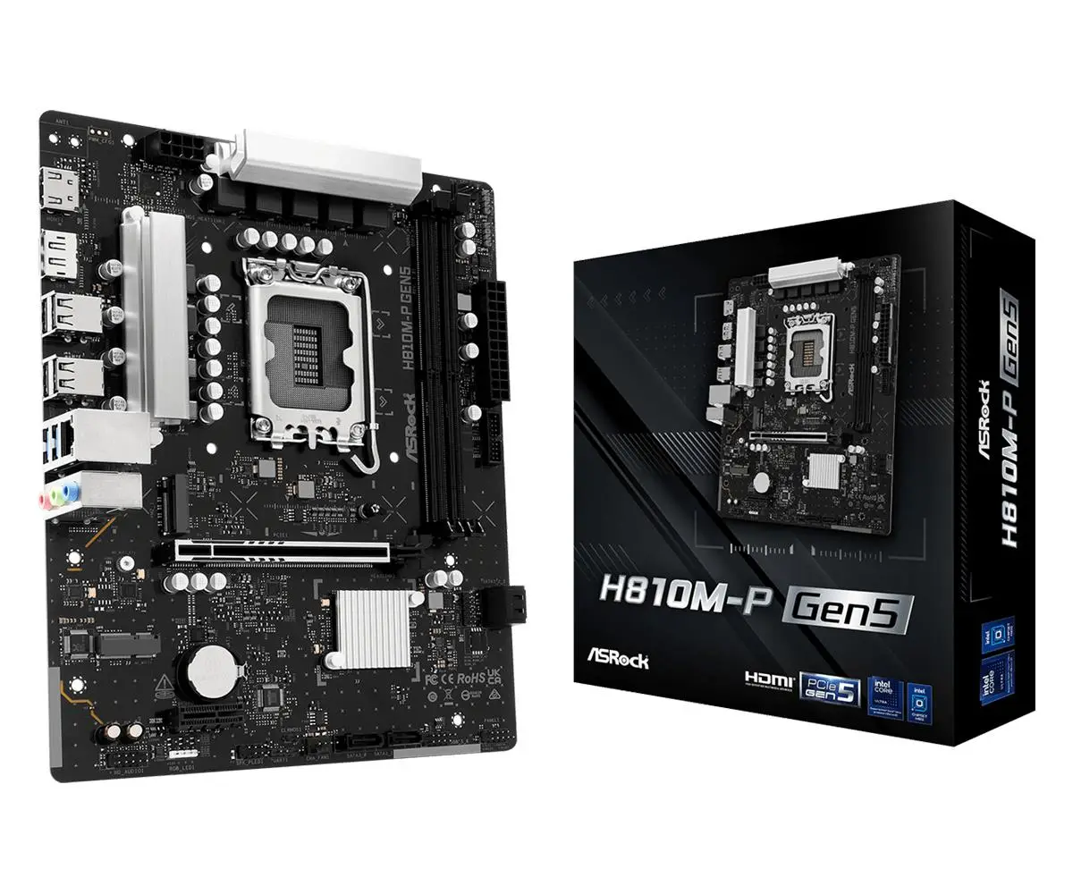 Mainboard|ASROCK|Intel H810|LGA 1851 (Socket V1)|micro ATX|RAM DDR5-SDRAM|2xSlots|1xNumber of M.2 (M) slots|H810M-PGEN5