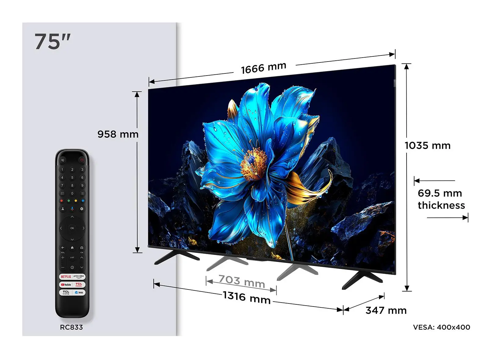 TV Set|TCL|75 "|4K Ultra HD|3840 x 2160 pixels|Flat|16:9|QLED|75P7K