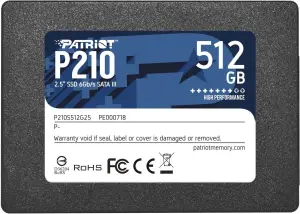 SSD|PATRIOT|P210| 512 GB|Serial ATA III|Write speed 400 MB/s|Read speed 500 MB/s|Hanging box|2.5"|P210S512G25