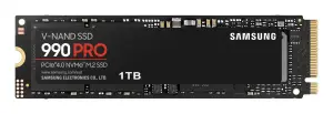 SSD|SAMSUNG|990 PRO|1TB|M.2|PCIE|NVMe|MLC|Write speed 6900 MBytes/sec|Read speed 7450 MBytes/sec|2.3mm|TBW 600 TB|MTBF 1500000 hours|MZ-V9P1T0BW