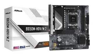 Mainboard|ASROCK|AMD B650|SAM5|Micro-ATX|Memory DDR5|Memory slots 2|1xPCI-Express 4.0 1x|2xPCI-Express 4.0 16x|1xM.2|1xHDMI|1xDisplayPort|1xAudio-In|1xAudio-Out|1xMicrophone|4xUSB 2.0|2xUSB 3.2|1xUSB-C|1xRJ45|B650M-HDV/M.2