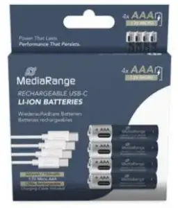 BATTERY RECH. LI-ION AAA 1.5V/500MAH 4P MRBAT160 MEDIARANGE