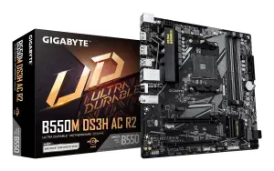 Mainboard|GIGABYTE|AMD B550|Socket AM4|micro ATX|RAM DDR4-SDRAM|4xSlots|Wi-Fi Yes|Bluetooth Yes|2xNumber of M.2 (M) slots|GIGABYTE B550M DS3H AC R2|B550MDS3HACR2
