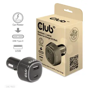 NB CHARGER CAR USB+USB-C/63W CAC-1922 CLUB3D