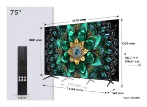 TV Set|TCL|75 "|4K Ultra HD|3840 x 2160 pixels|Flat|16:9|QD-Mini LED|75Q6C