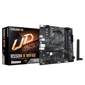 Mainboard|GIGABYTE|AMD B550|Socket AM4|micro ATX|RAM DDR4-SDRAM|4xSlots|Wi-Fi Yes|Bluetooth Yes|2xNumber of M.2 (M) slots|GIGABYTE B550M K WIFI6E|B550MKWF6E